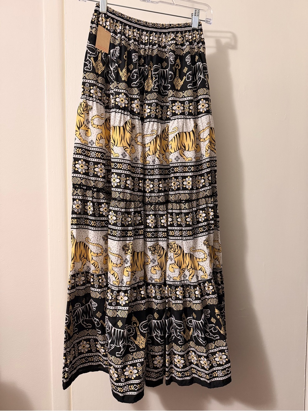 Boho Tiger Print Maxi Skirt - Black & Yellow